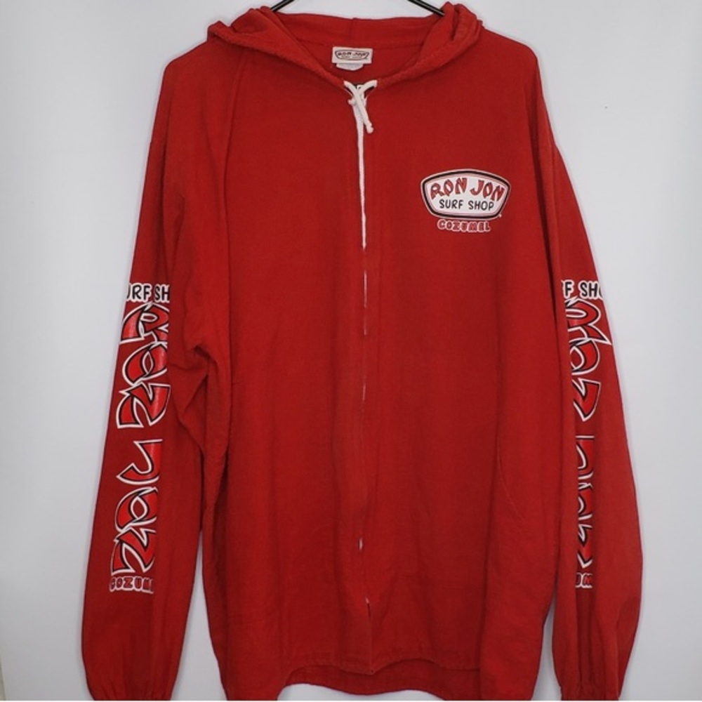 Vintage Ron Jon Surf Red Full Zip Hoodie Jacket Graphic